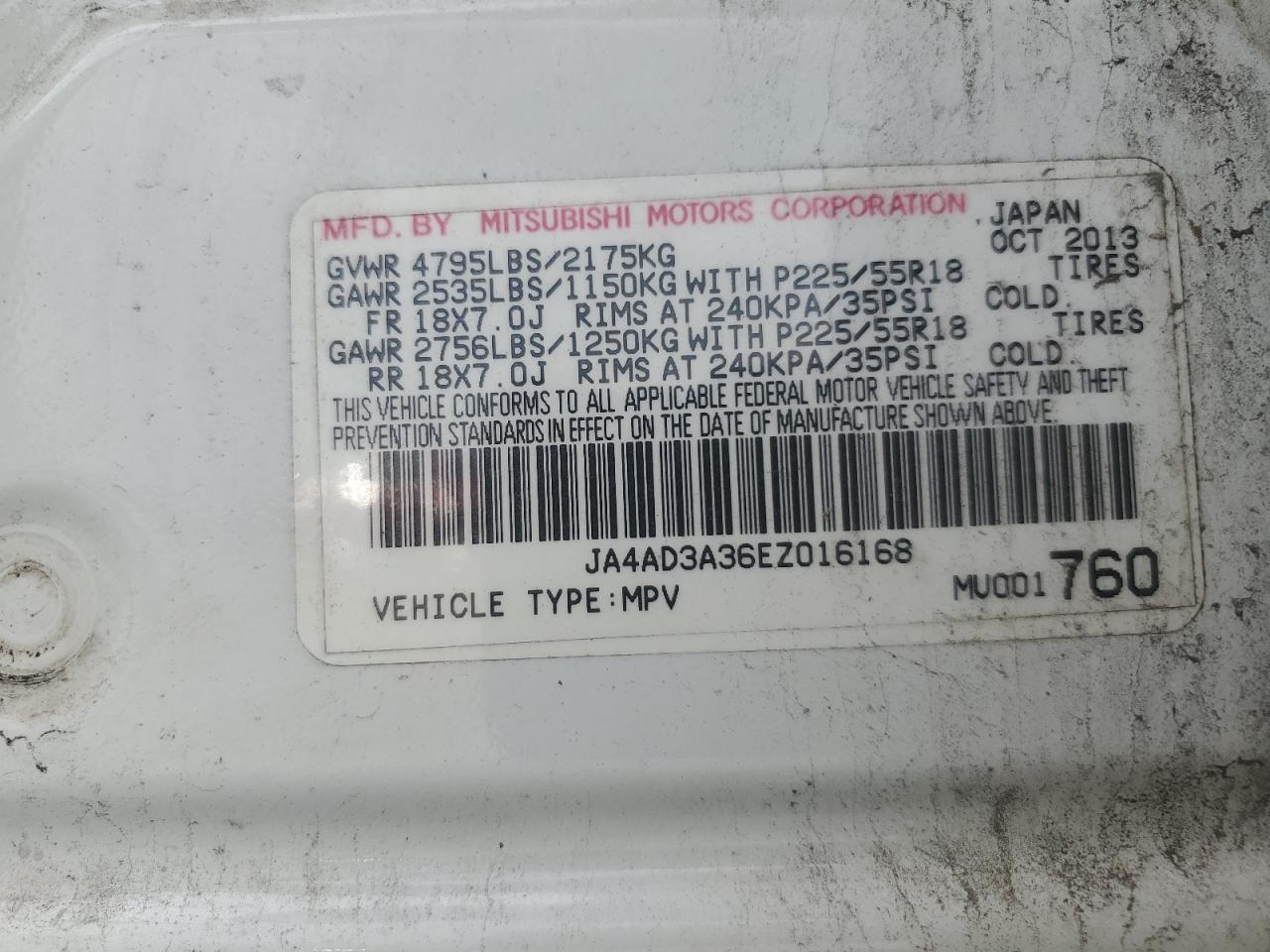 2014 Mitsubishi Outlander Se VIN: JA4AD3A36EZ016168 Lot: 57751445