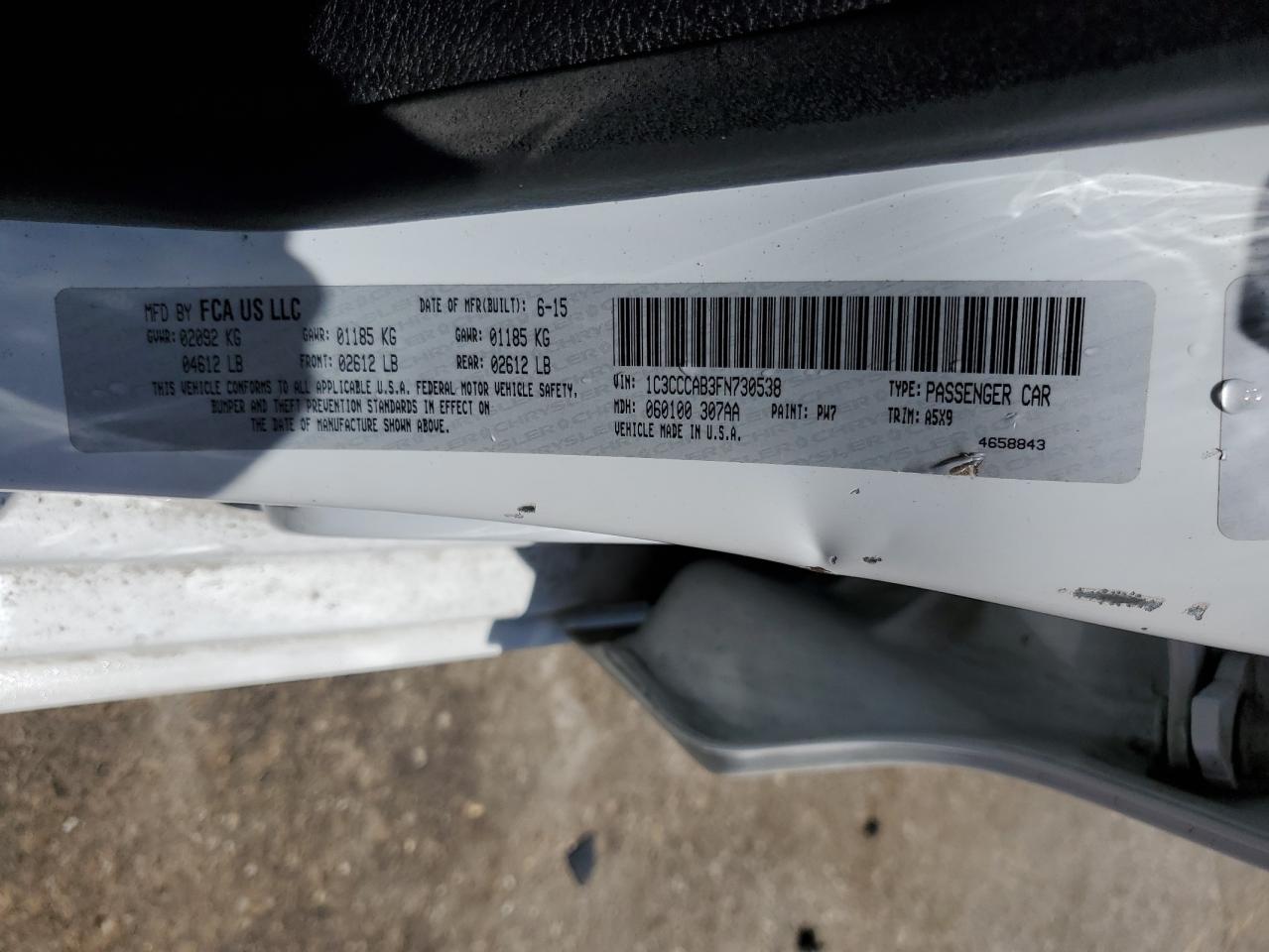 2015 Chrysler 200 Limited VIN: 1C3CCCAB3FN730538 Lot: 57456845
