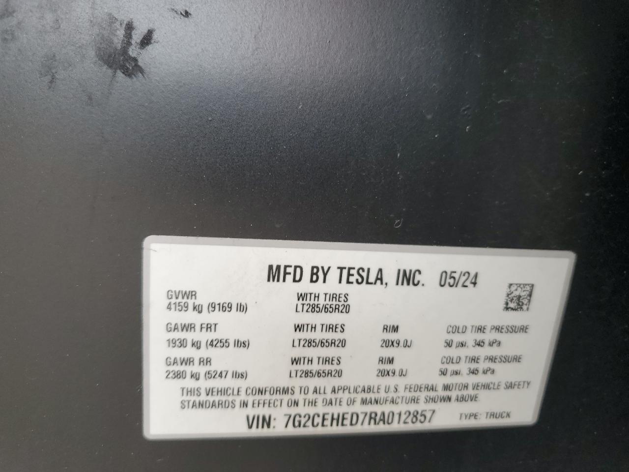 2024 Tesla Cybertruck VIN: 7G2CEHED7RA012857 Lot: 57767155