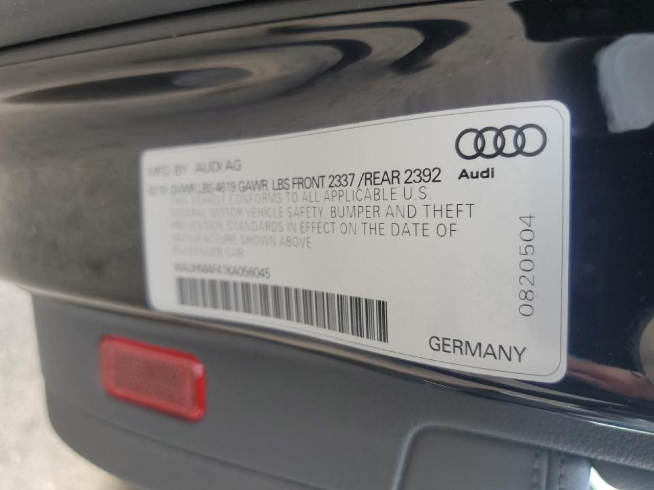 2019 Audi A4 Premium Plus VIN: WAUHMAF41KA056045 Lot: 57355155