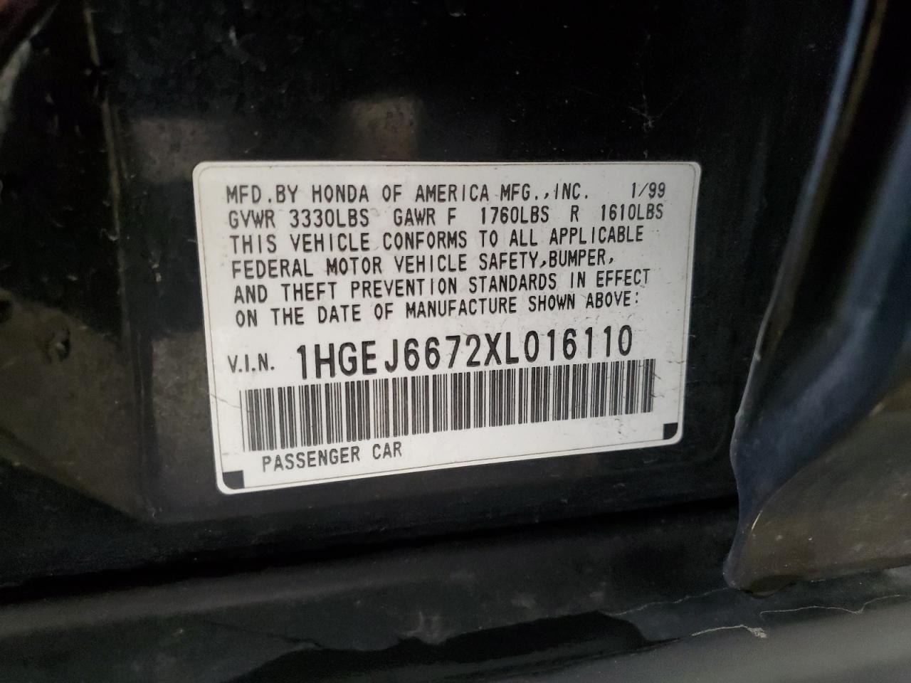 1999 Honda Civic Lx VIN: 1HGEJ6672XL016110 Lot: 57485985