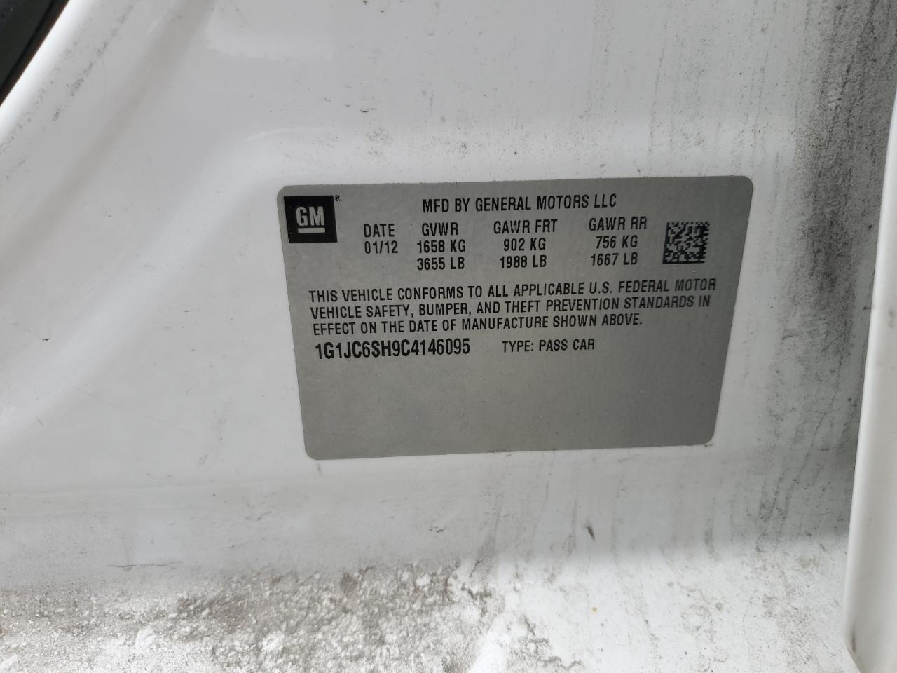 2012 Chevrolet Sonic Lt VIN: 1G1JC6SH9C4146095 Lot: 56976265