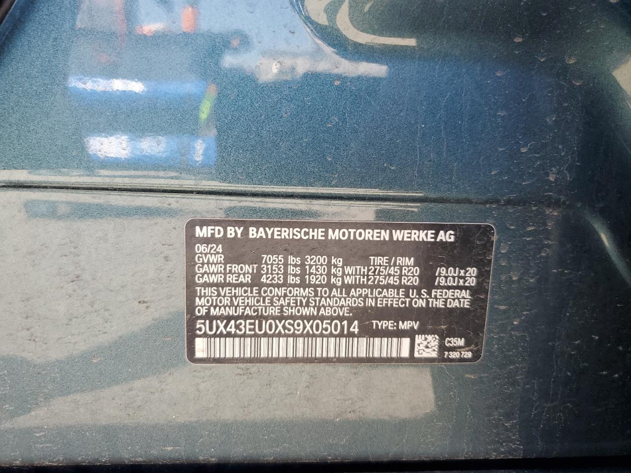 2025 BMW X5 xDrive50E VIN: 5UX43EU0XS9X05014 Lot: 55945085