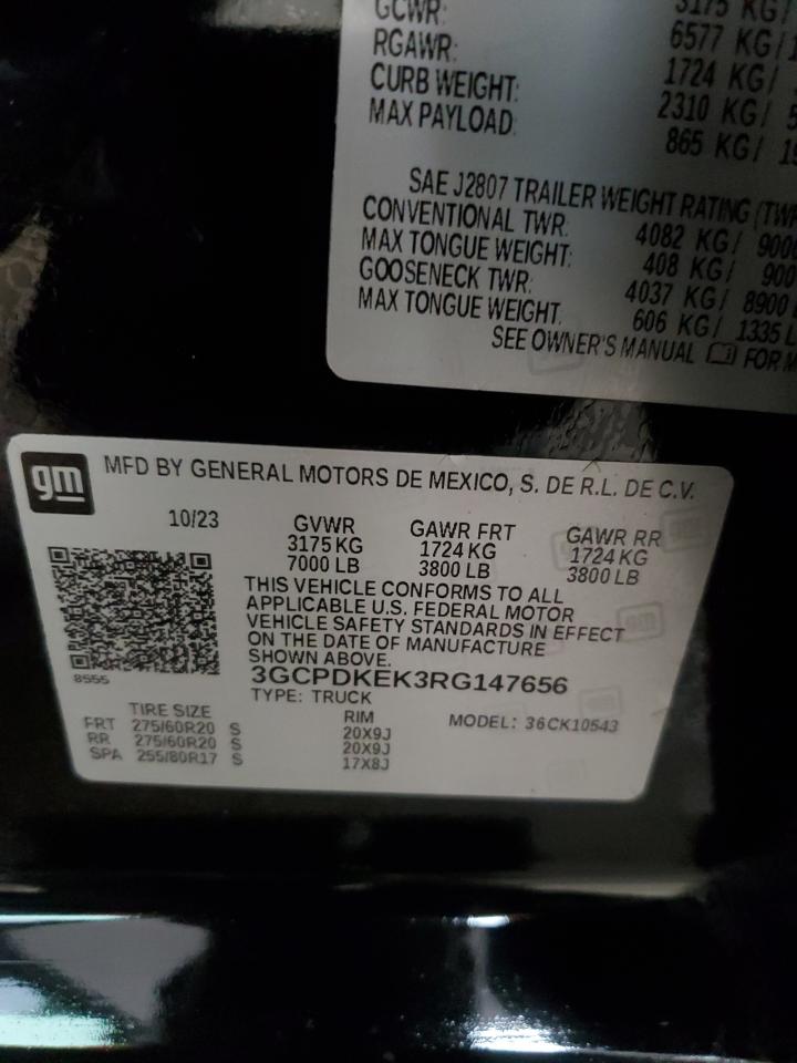 2024 Chevrolet Silverado K1500 Lt-L VIN: 3GCPDKEK3RG147656 Lot: 57895615