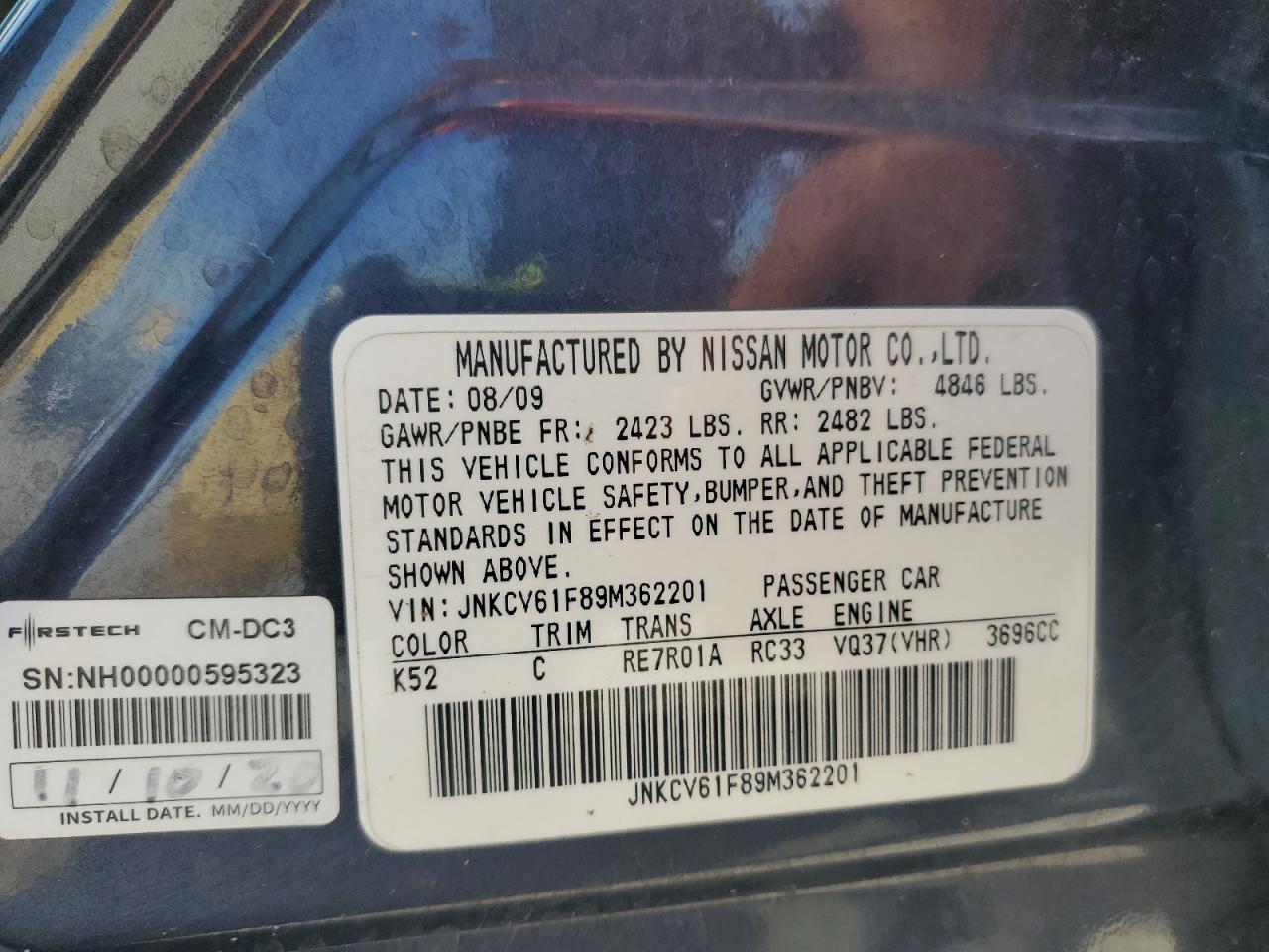 2009 Infiniti G37 VIN: JNKCV61F89M362201 Lot: 57354785