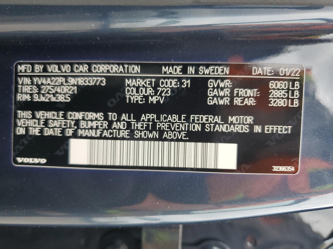2022 Volvo Xc90 T6 Inscription VIN: YV4A22PL9N1833773 Lot: 56111825