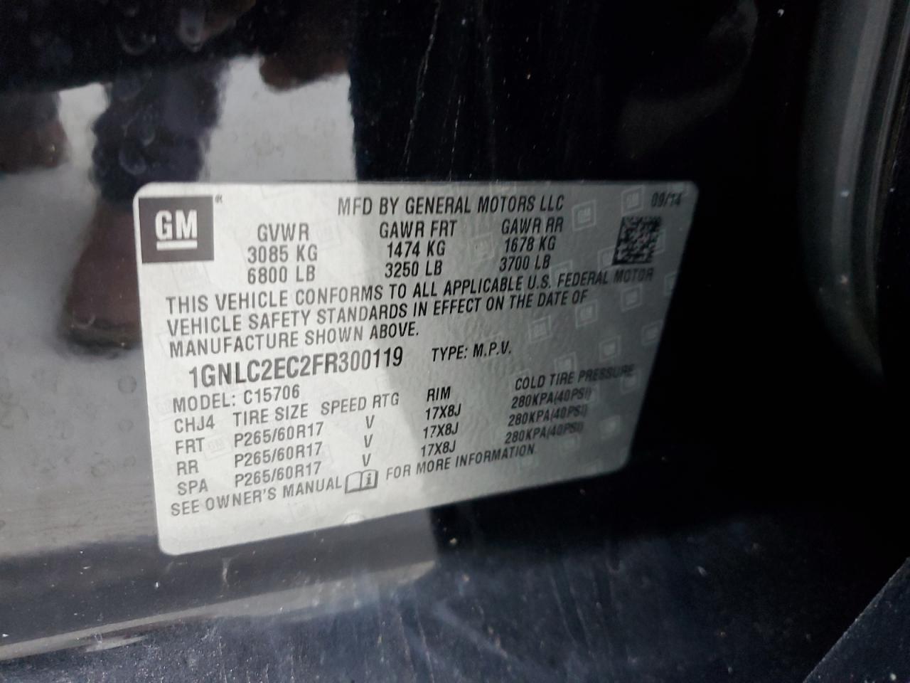 2015 Chevrolet Tahoe Police VIN: 1GNLC2EC2FR300119 Lot: 57975755