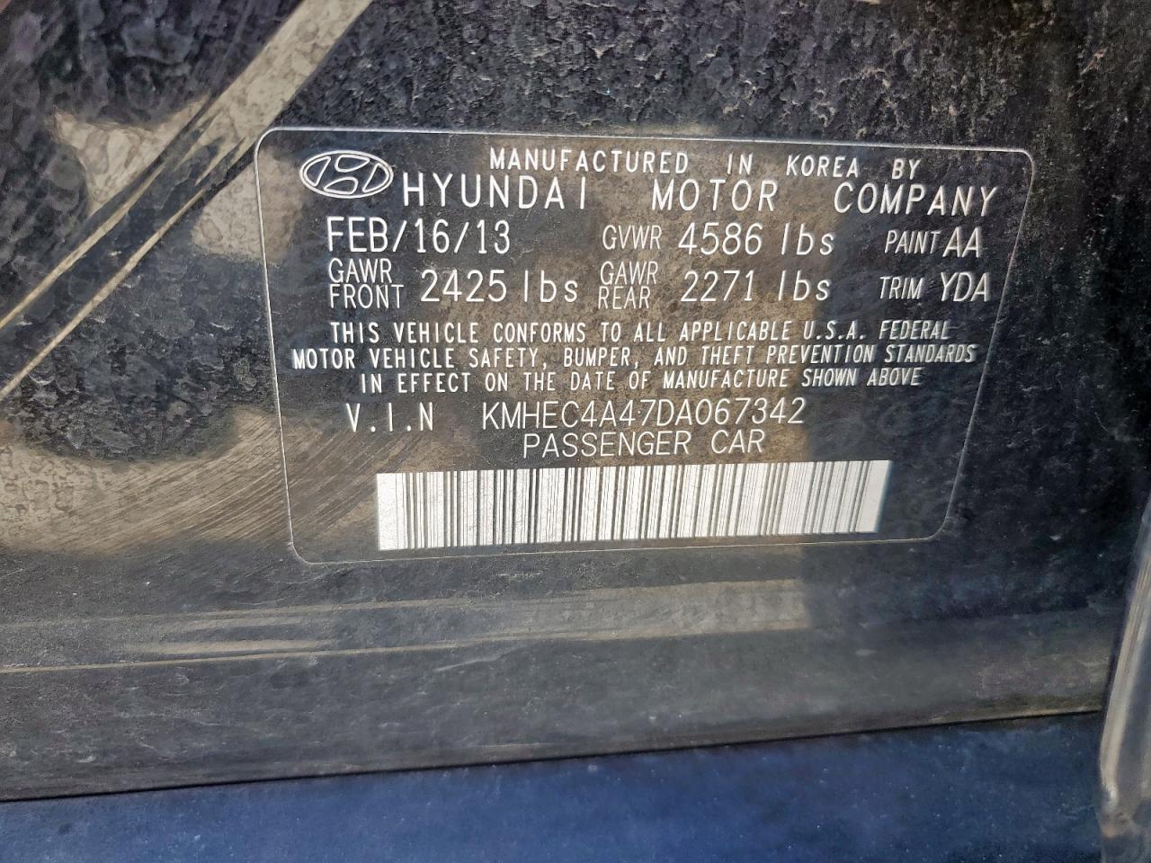 2013 Hyundai Sonata Hybrid VIN: KMHEC4A47DA067342 Lot: 56845145