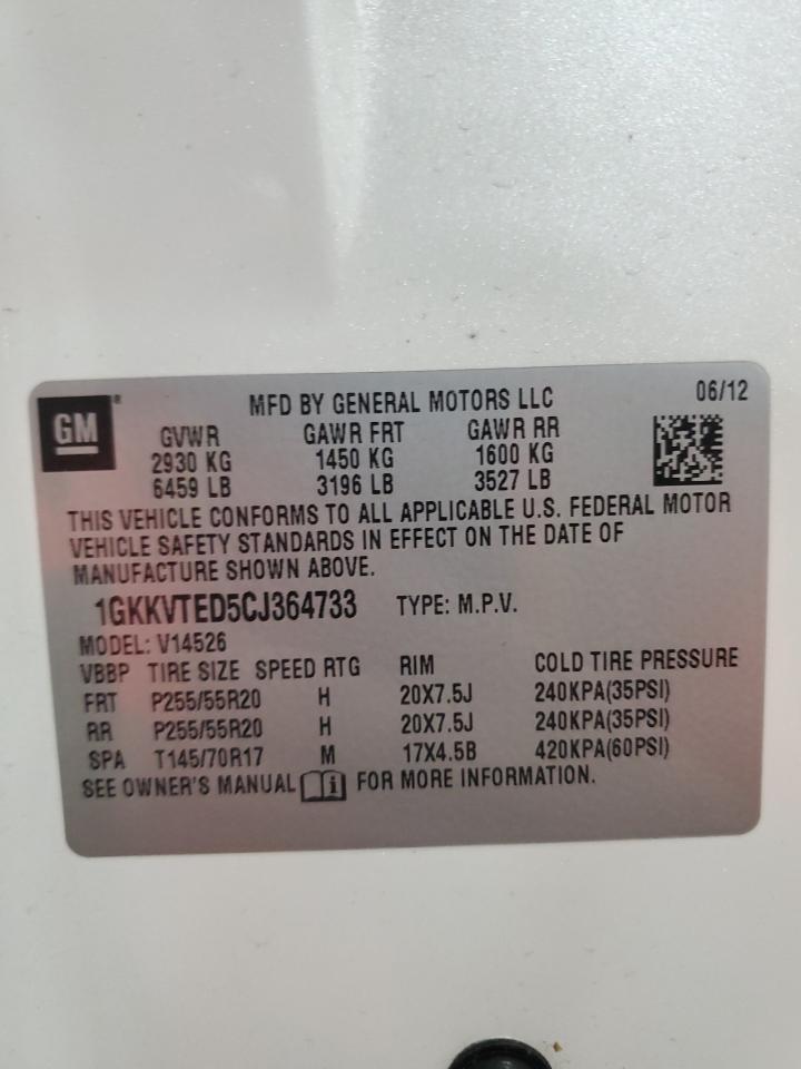 2012 GMC Acadia Denali VIN: 1GKKVTED5CJ364733 Lot: 55834175