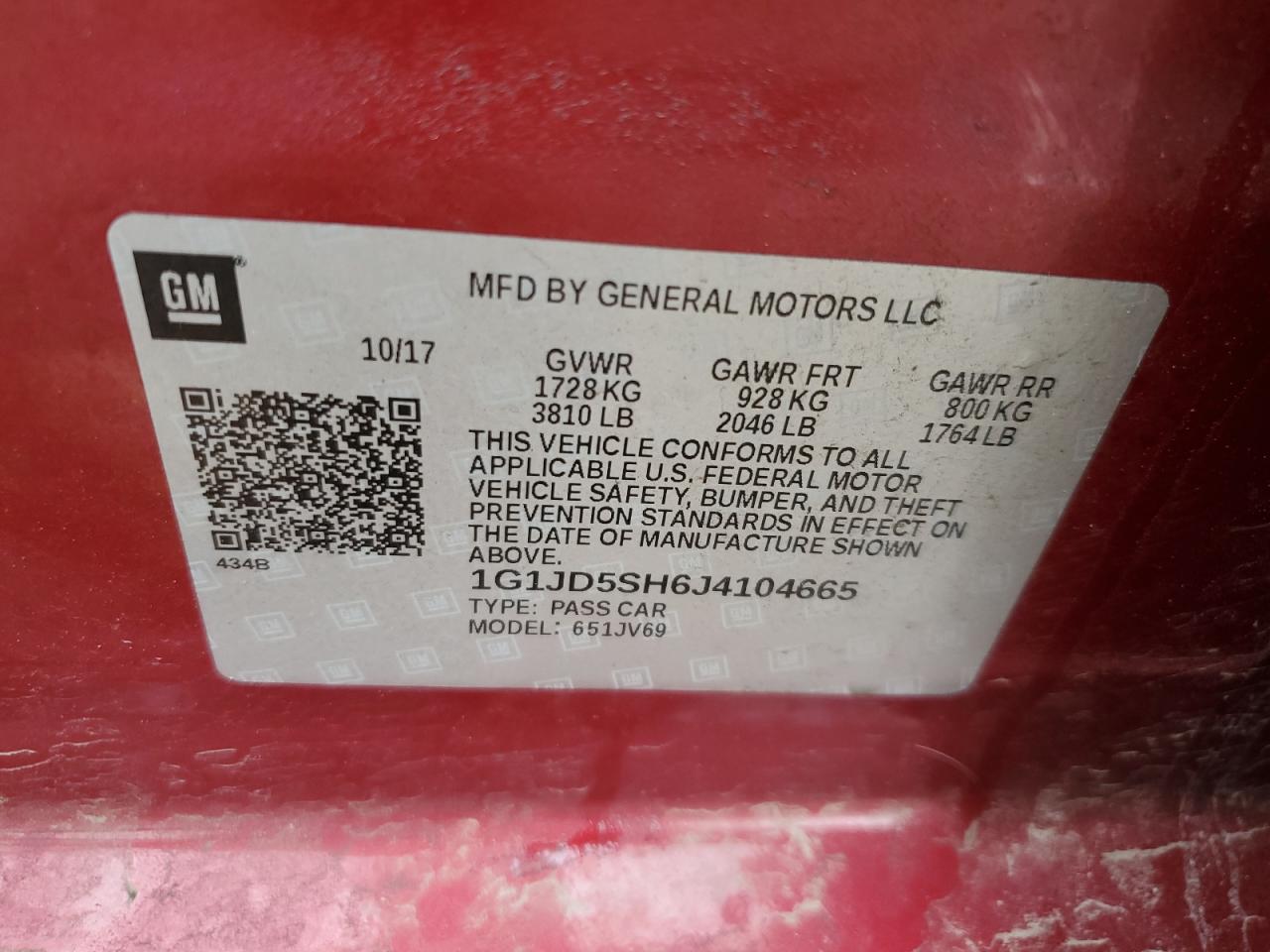2018 Chevrolet Sonic Lt VIN: 1G1JD5SH6J4104665 Lot: 55345805