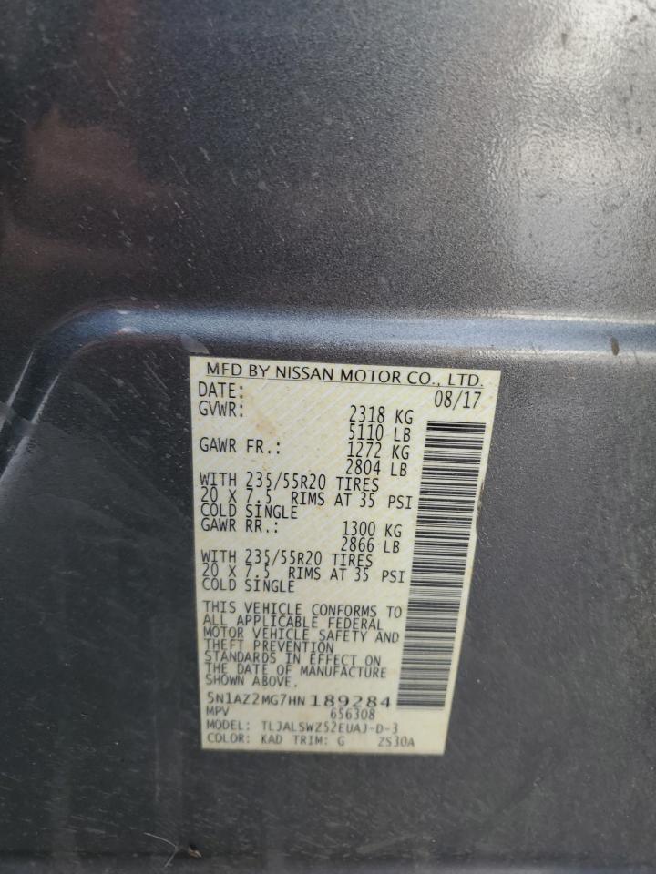 2017 Nissan Murano S VIN: 5N1AZ2MG7HN189284 Lot: 58345885