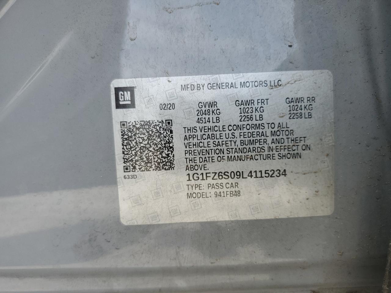 2020 Chevrolet Bolt Ev Premier VIN: 1G1FZ6S09L4115234 Lot: 56539885