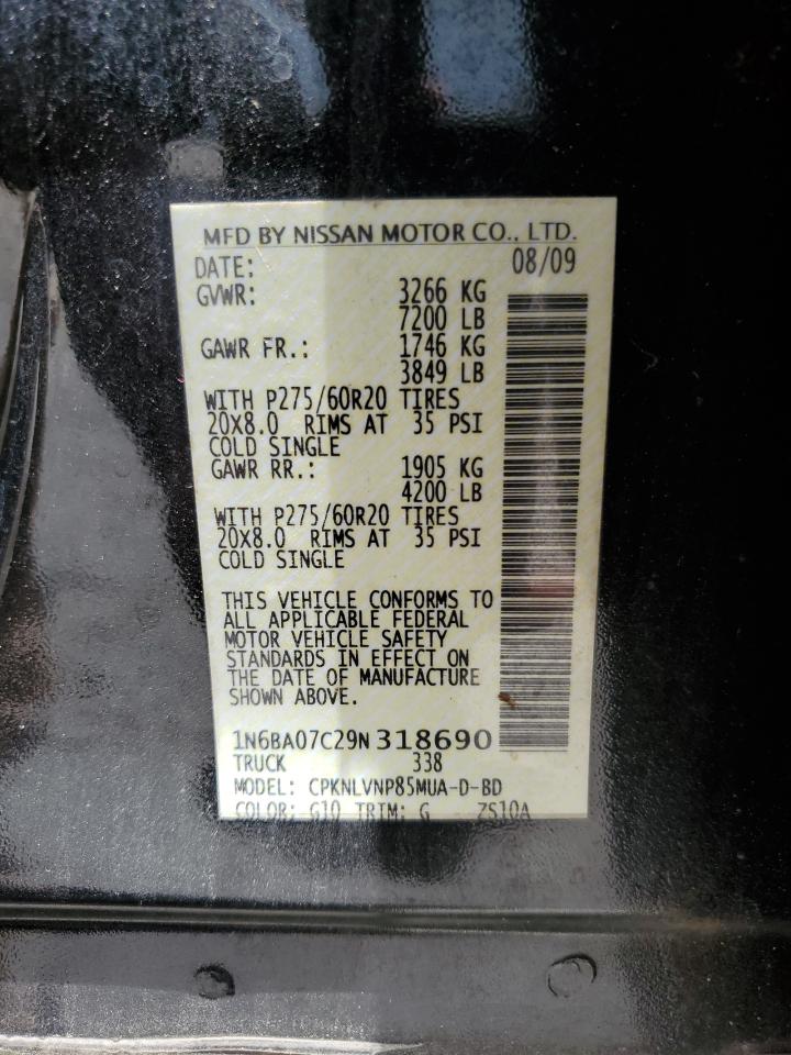 2009 Nissan Titan Xe VIN: 1N6BA07C29N318690 Lot: 56861285