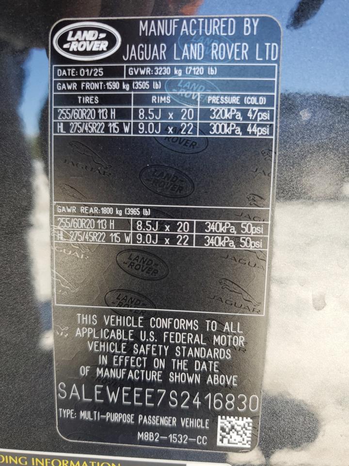 2025 Land Rover Defender 110 VIN: SALEWEEE7S2416830 Lot: 57933135