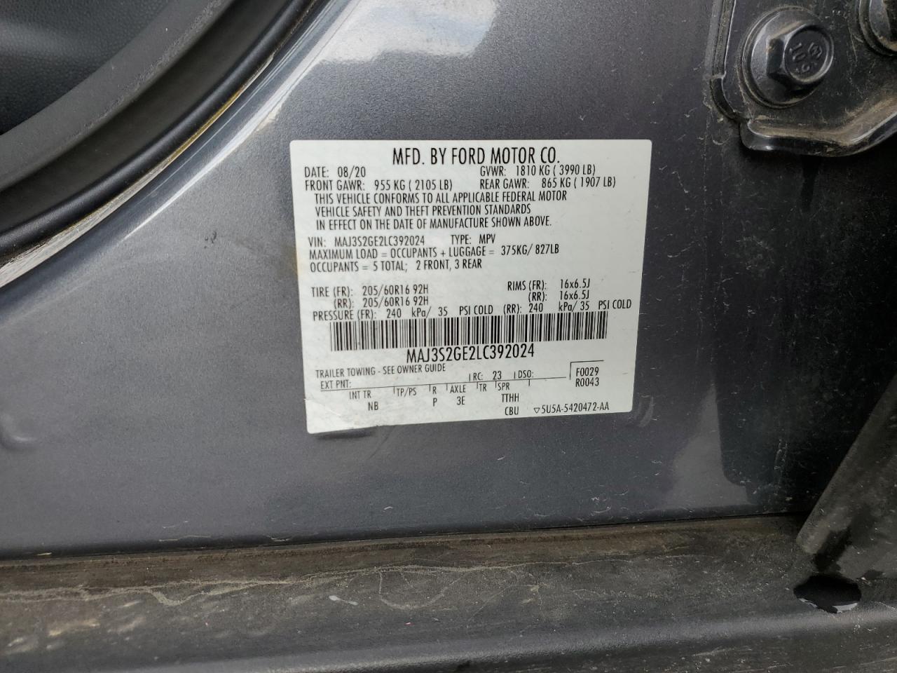 2020 Ford Ecosport Se VIN: MAJ3S2GE2LC392024 Lot: 56385115