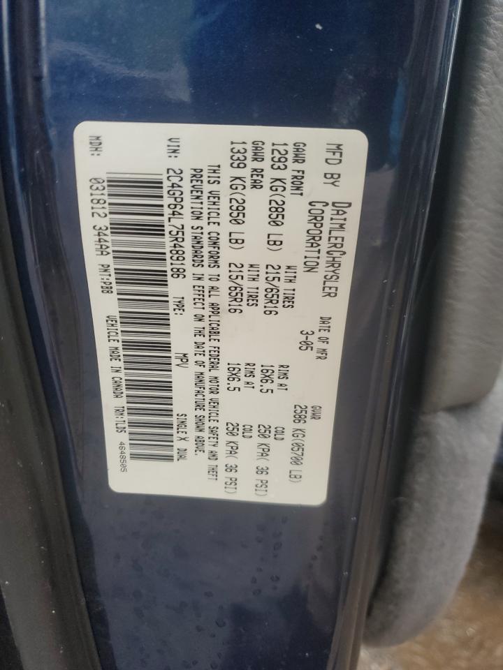 2005 Chrysler Town & Country Limited VIN: 2C4GP64L75R489186 Lot: 56739385