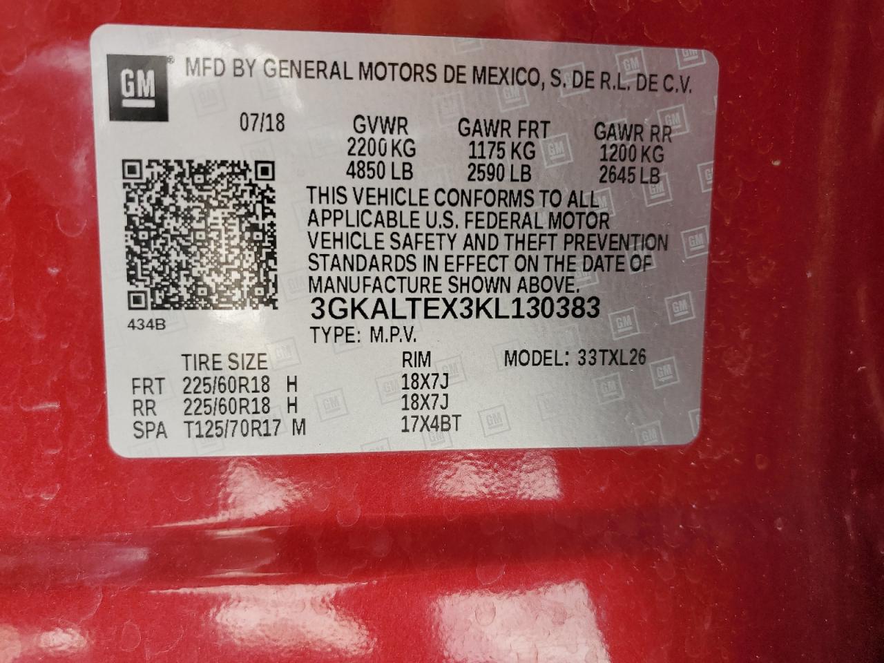 2019 GMC Terrain Sle VIN: 3GKALTEX3KL130383 Lot: 57425985