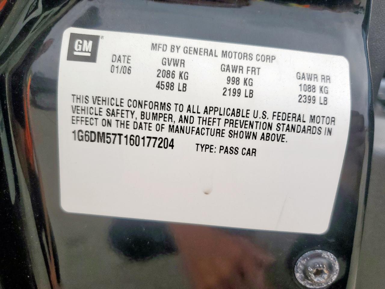 2006 Cadillac Cts VIN: 1G6DM57T160177204 Lot: 56995565