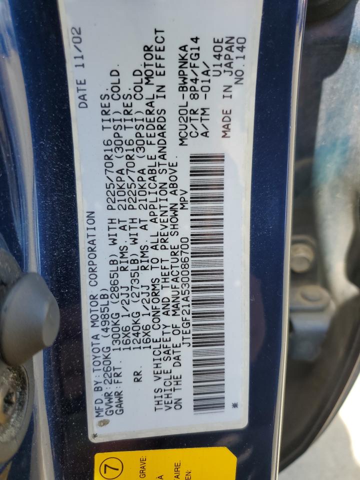 2003 Toyota Highlander Limited VIN: JTEGF21A530086700 Lot: 56551275
