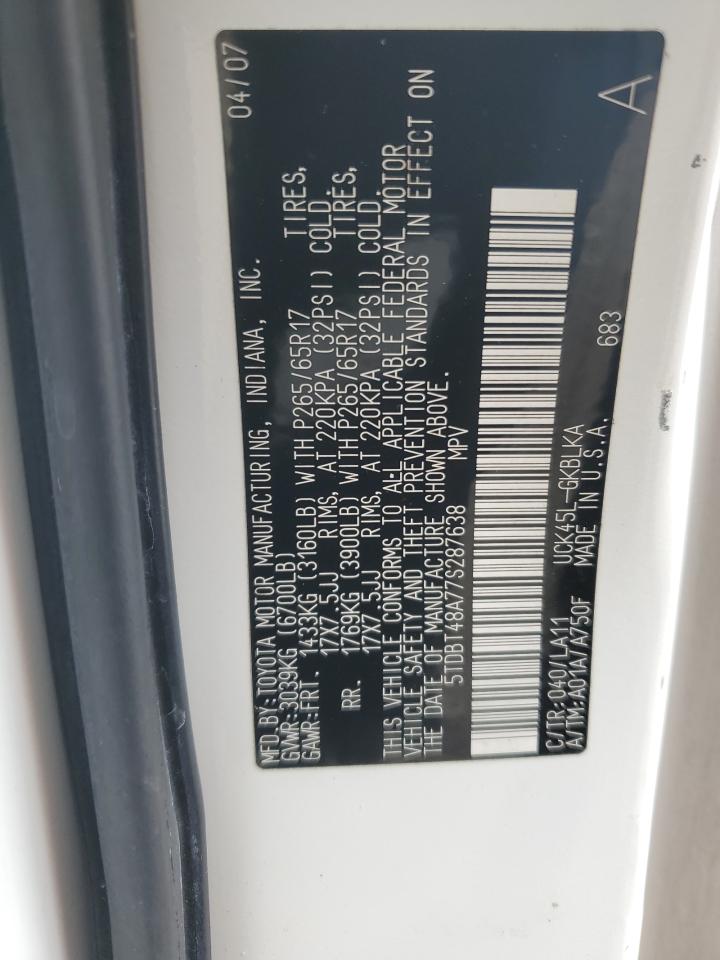 2007 Toyota Sequoia Limited VIN: 5TDBT48A77S287638 Lot: 57454065