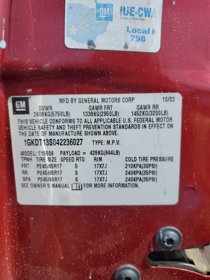 2004 GMC Envoy VIN: 1GKDT13S042236027 Lot: 56328255