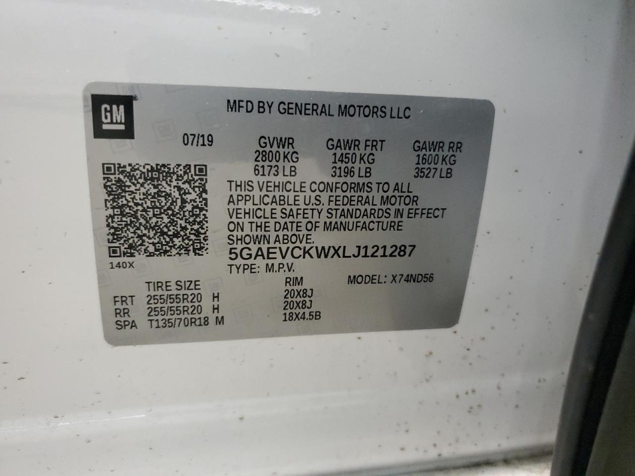 2020 Buick Enclave Avenir VIN: 5GAEVCKWXLJ121287 Lot: 56180025