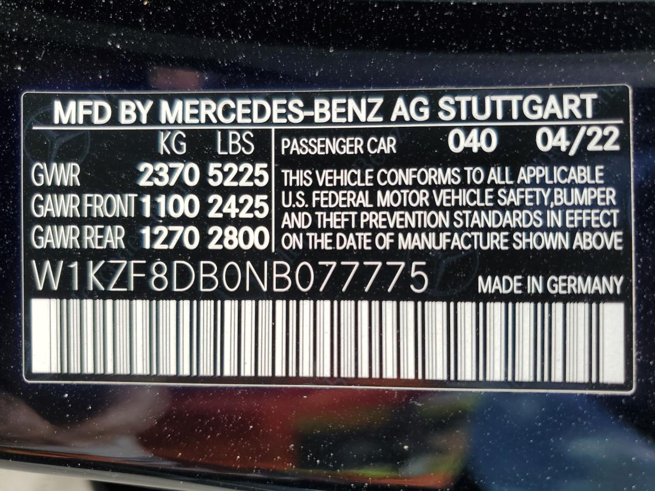 2022 Mercedes-Benz E 350 VIN: W1KZF8DB0NB077775 Lot: 56567085