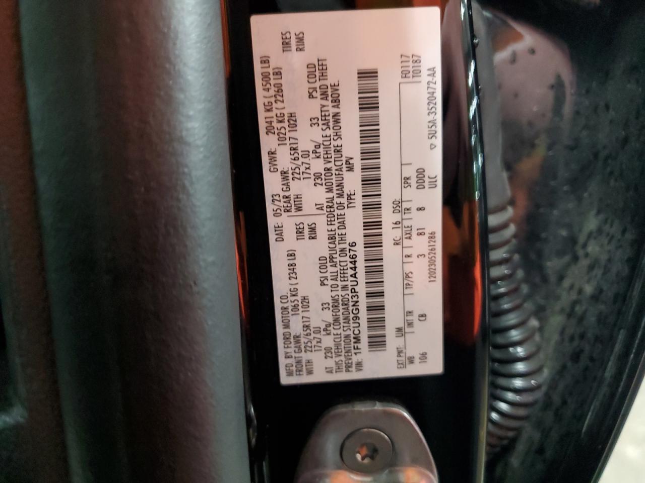 2023 Ford Escape Active VIN: 1FMCU9GN3PUA44676 Lot: 56250155