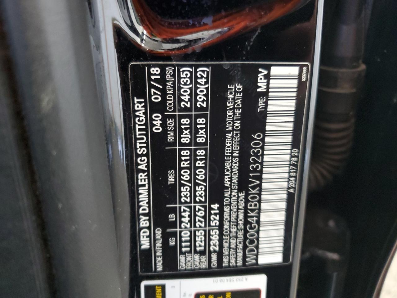 2019 Mercedes-Benz Glc 300 4Matic VIN: WDC0G4KB0KV132306 Lot: 56292575