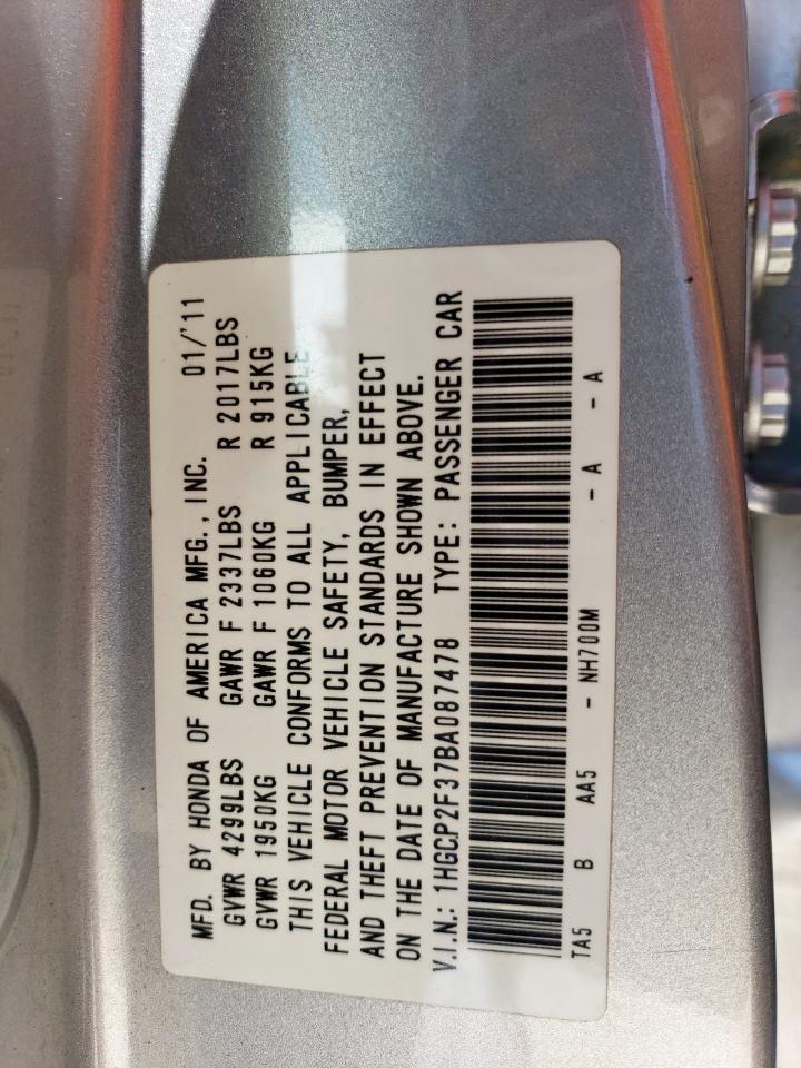 2011 Honda Accord Lx VIN: 1HGCP2F37BA087478 Lot: 57077775