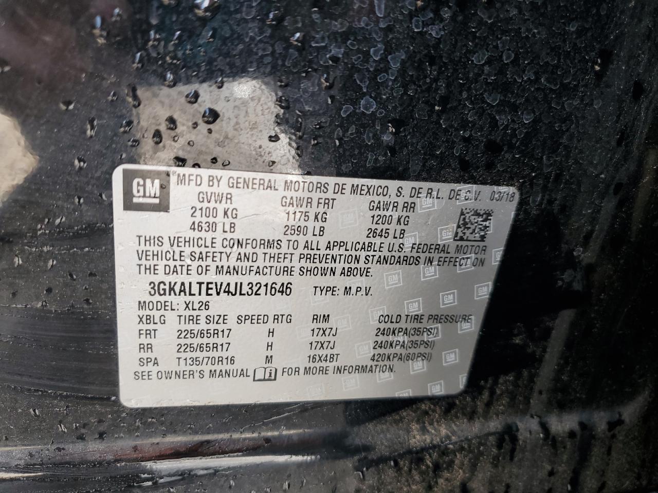 2018 GMC Terrain Sle VIN: 3GKALTEV4JL321646 Lot: 56799445