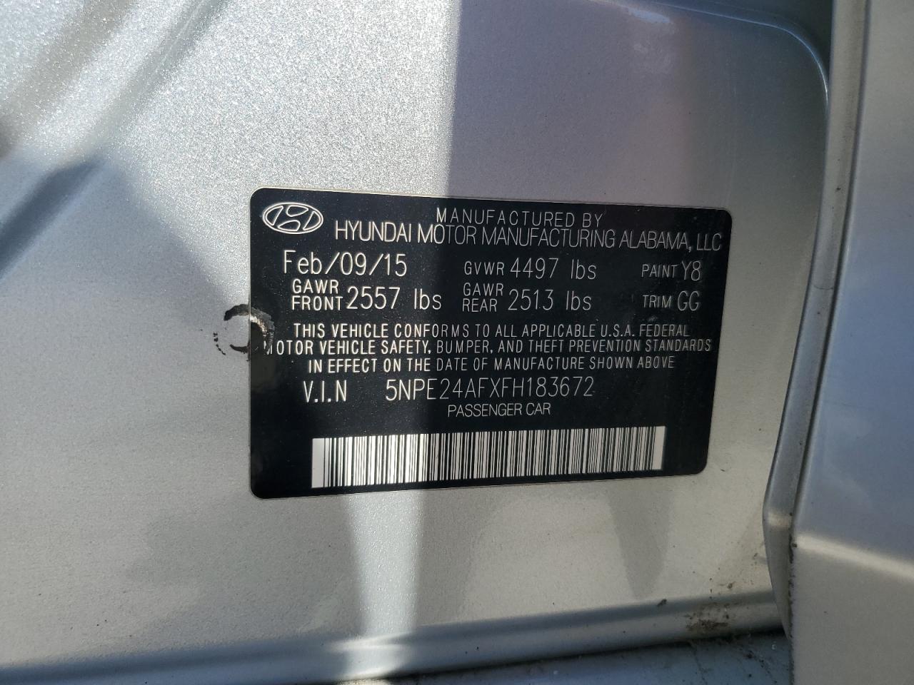 2015 Hyundai Sonata Se VIN: 5NPE24AFXFH183672 Lot: 58748145