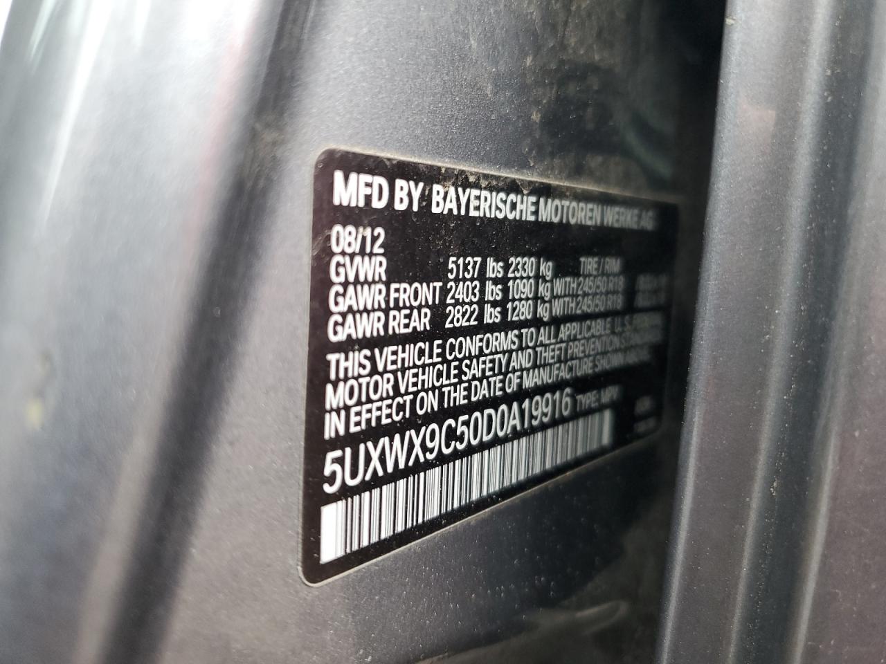 2013 BMW X3 xDrive28I VIN: 5UXWX9C50D0A19916 Lot: 56961325