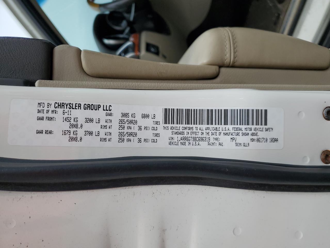 2011 Jeep Grand Cherokee Overland VIN: 1J4RR6GT9BC696319 Lot: 56914185