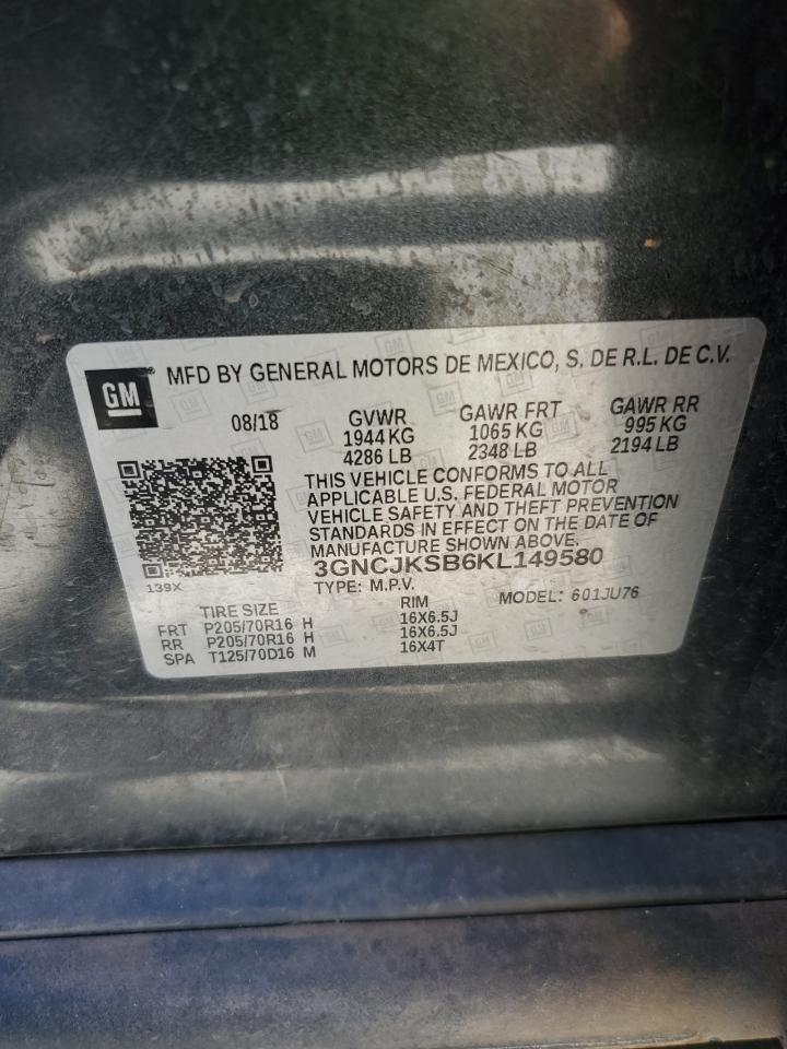 2019 Chevrolet Trax Ls VIN: 3GNCJKSB6KL149580 Lot: 56575195