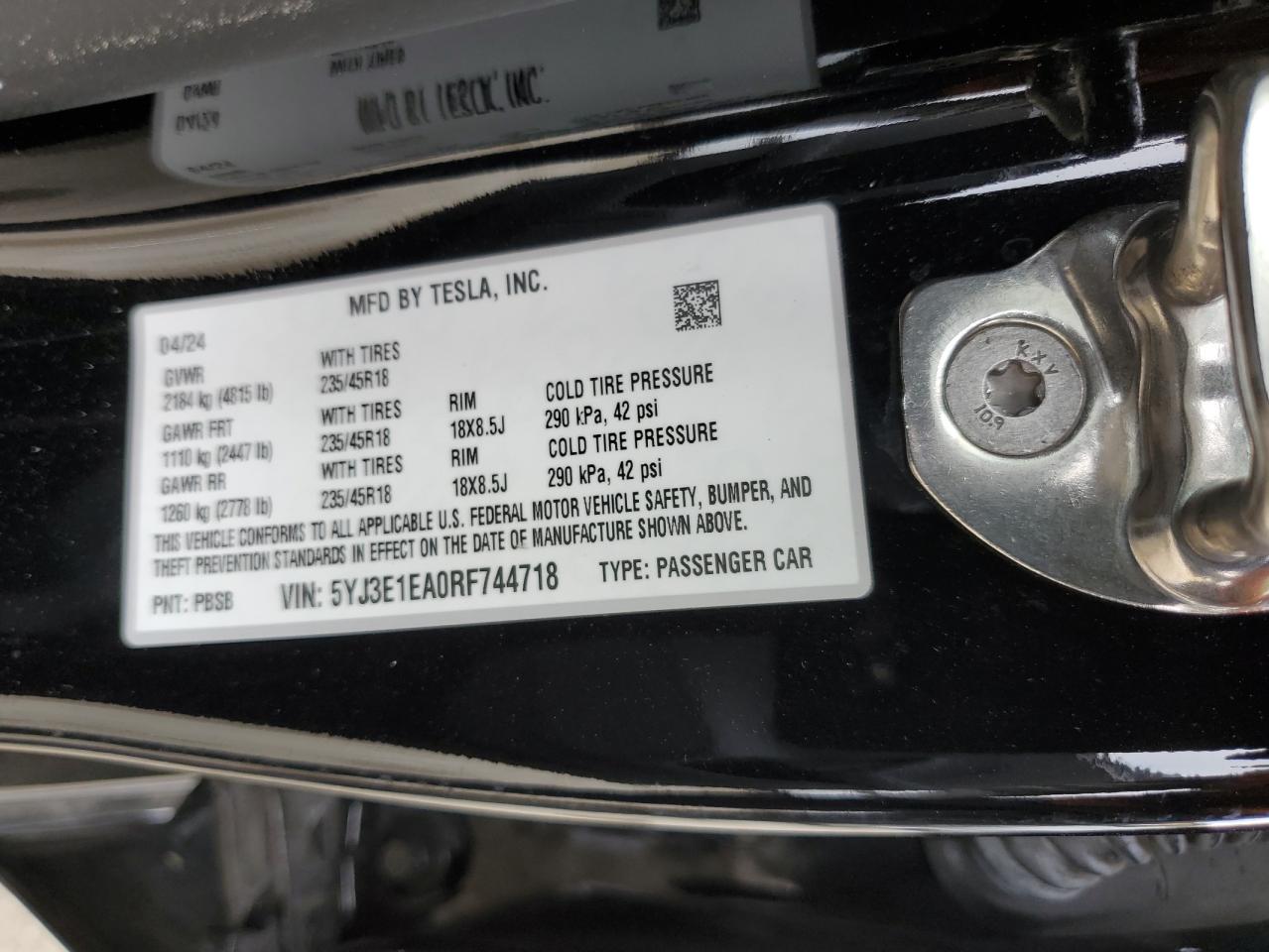 2024 Tesla Model 3 VIN: 5YJ3E1EA0RF744718 Lot: 56224515