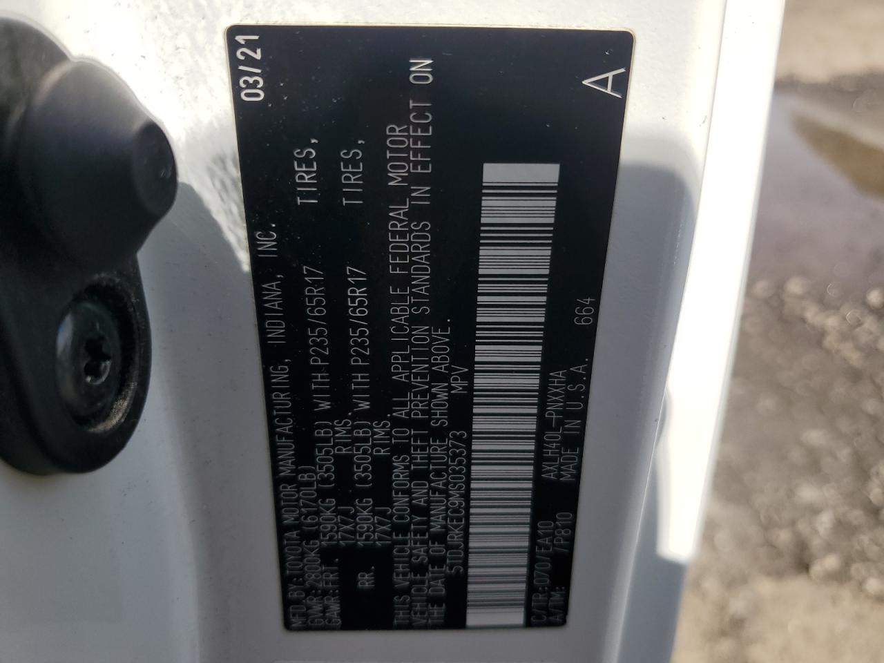 2021 Toyota Sienna Xle VIN: 5TDJRKEC9MS035373 Lot: 56538525