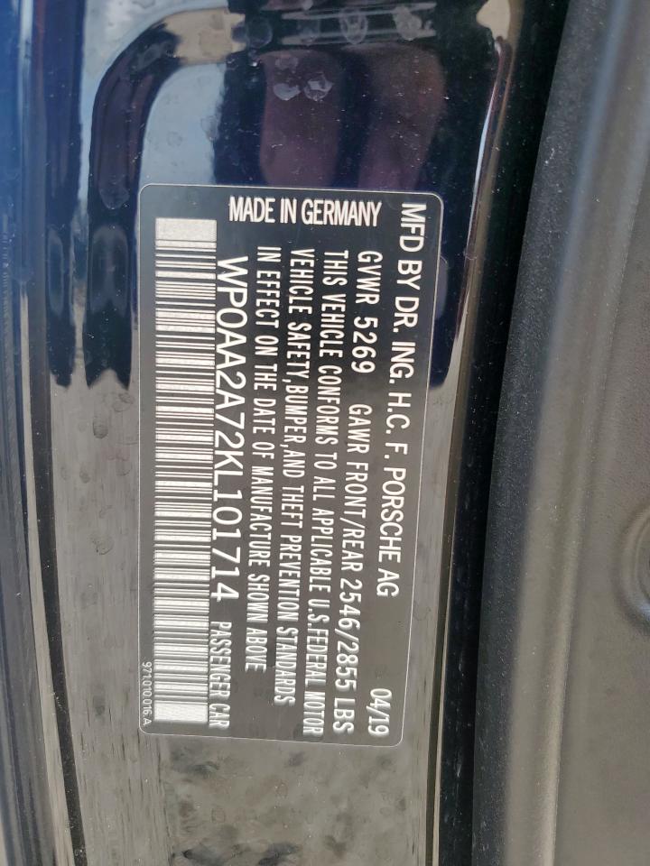 2019 Porsche Panamera Base VIN: WD0AA2A72KL101714 Lot: 57359995