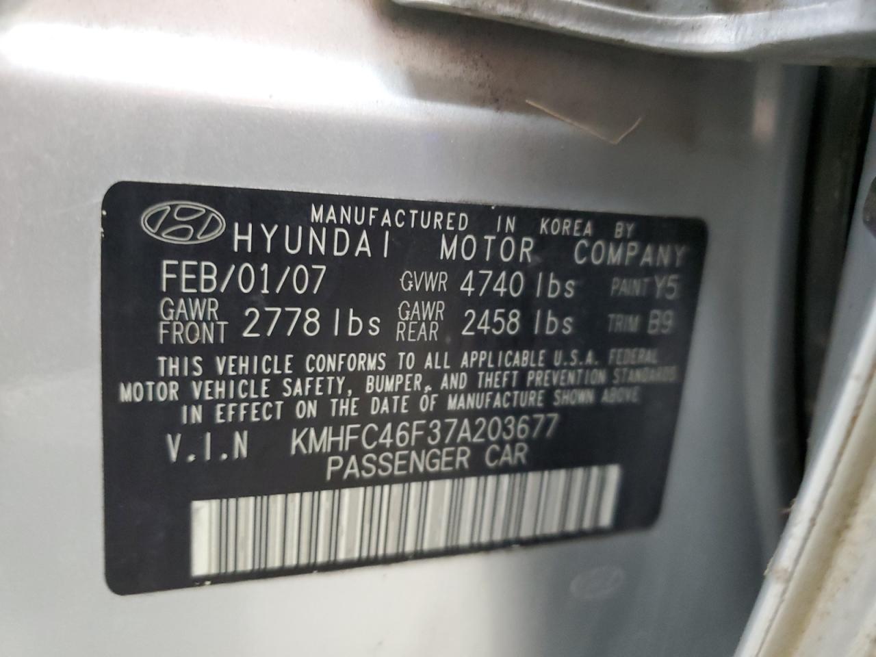 2007 Hyundai Azera Se VIN: KMHFC46F37A303677 Lot: 56909385