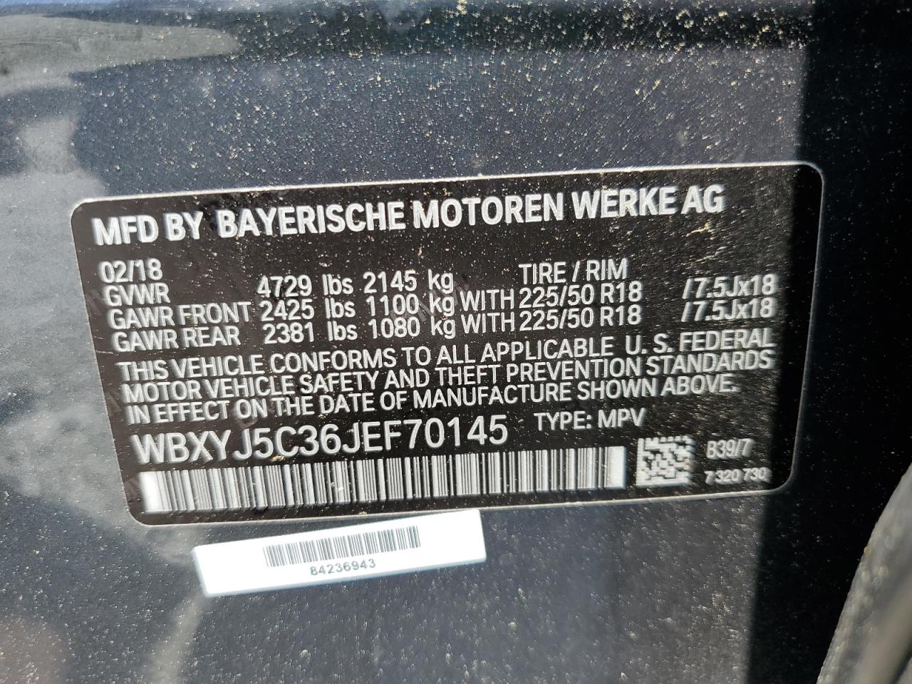 2018 BMW X2 xDrive28I VIN: WBXYJ5C36JEF70145 Lot: 55650915