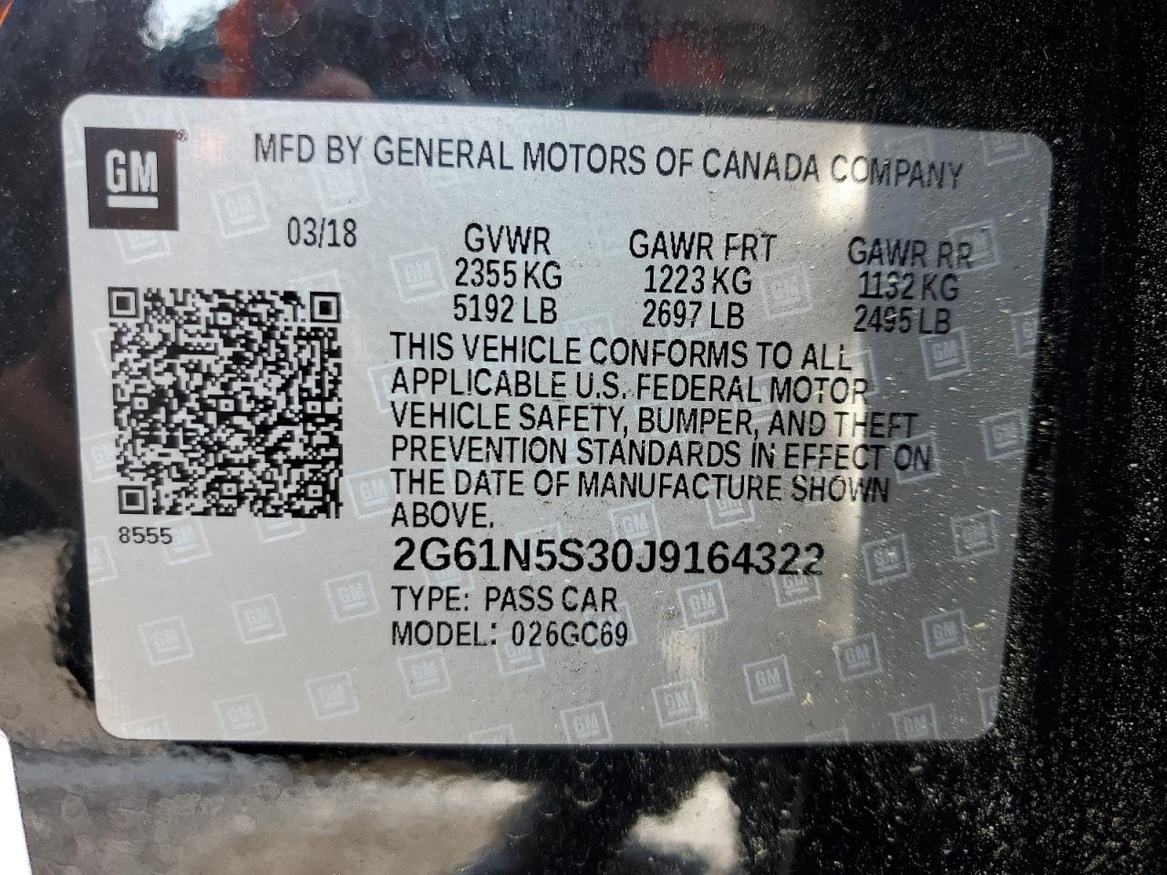 2018 Cadillac Xts Luxury VIN: 2G61N5S30J9164322 Lot: 57048835