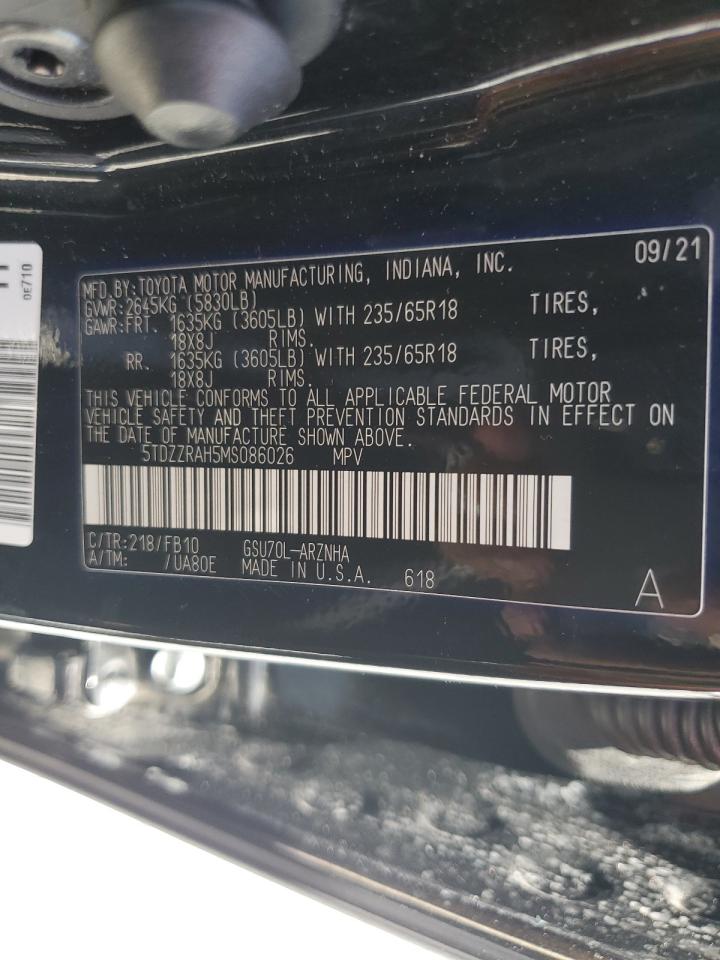 2021 Toyota Highlander L VIN: 5TDZZRAH5MS086026 Lot: 57202535