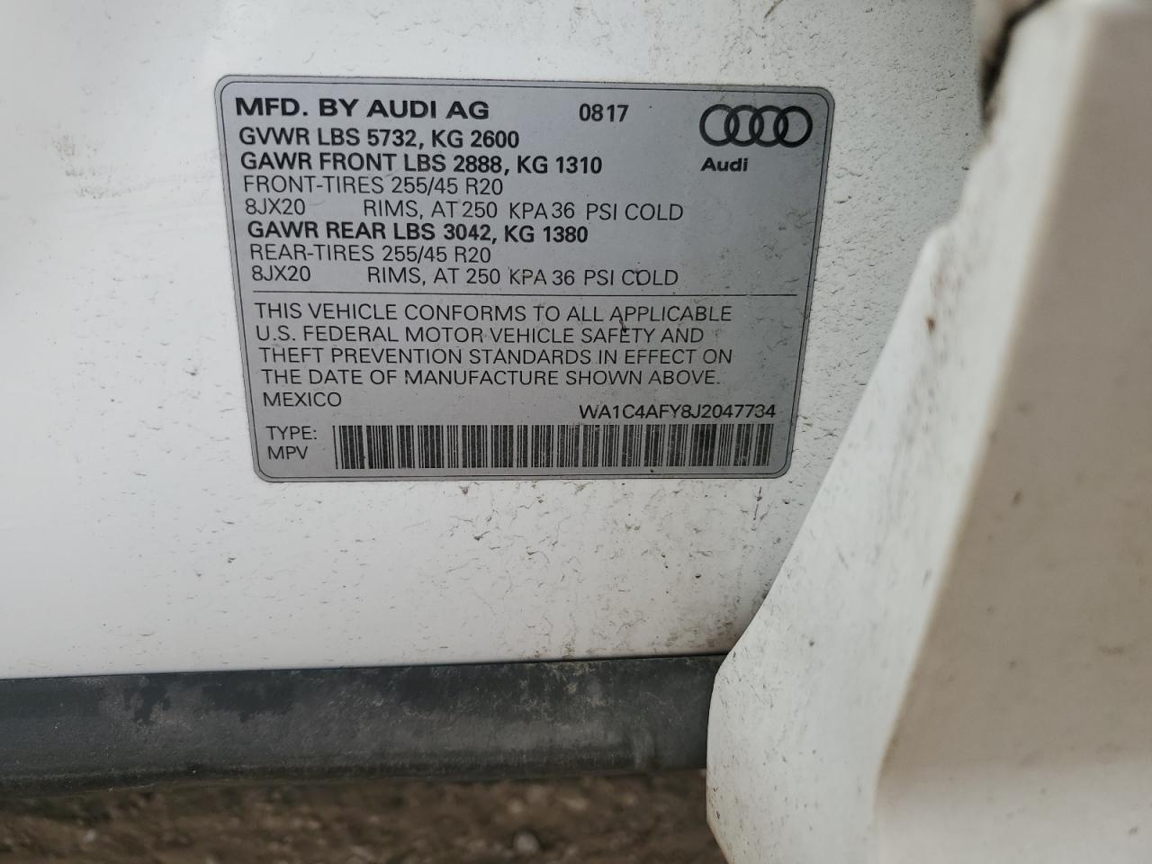 2018 Audi Sq5 Prestige VIN: WA1C4AFY8J2047734 Lot: 55312265
