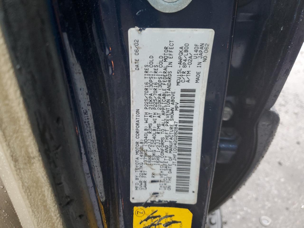 2002 Lexus Rx 300 VIN: JTJHF10U420282847 Lot: 55842995