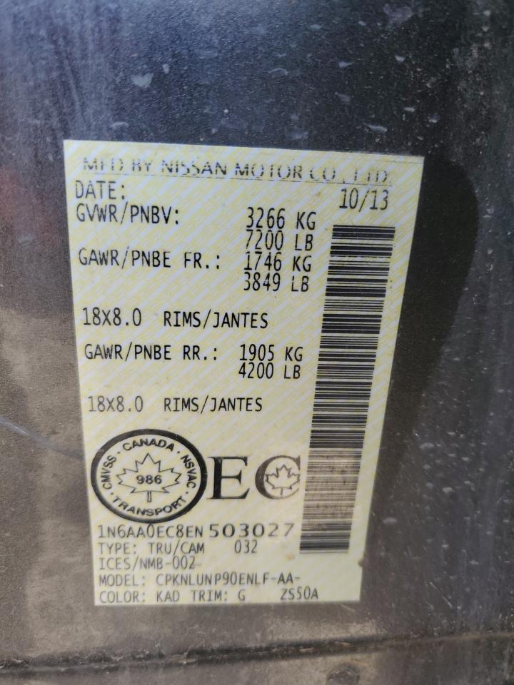 2014 Nissan Titan S VIN: 1N6AA0EC8EN503027 Lot: 58599745