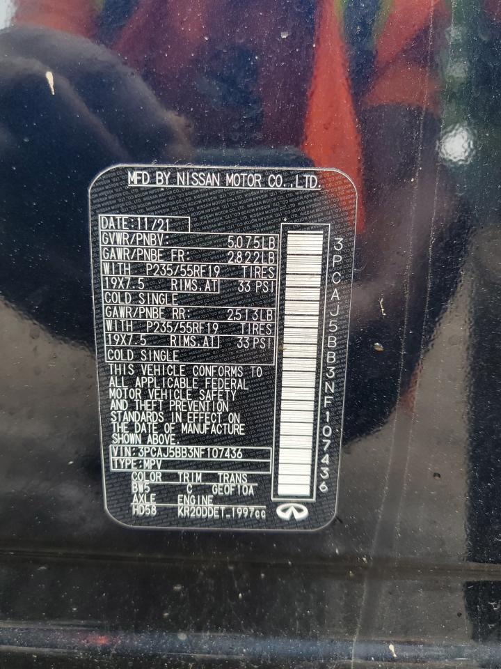 2022 Infiniti Qx50 Luxe VIN: 3PCAJ5BB3NF107436 Lot: 56540445