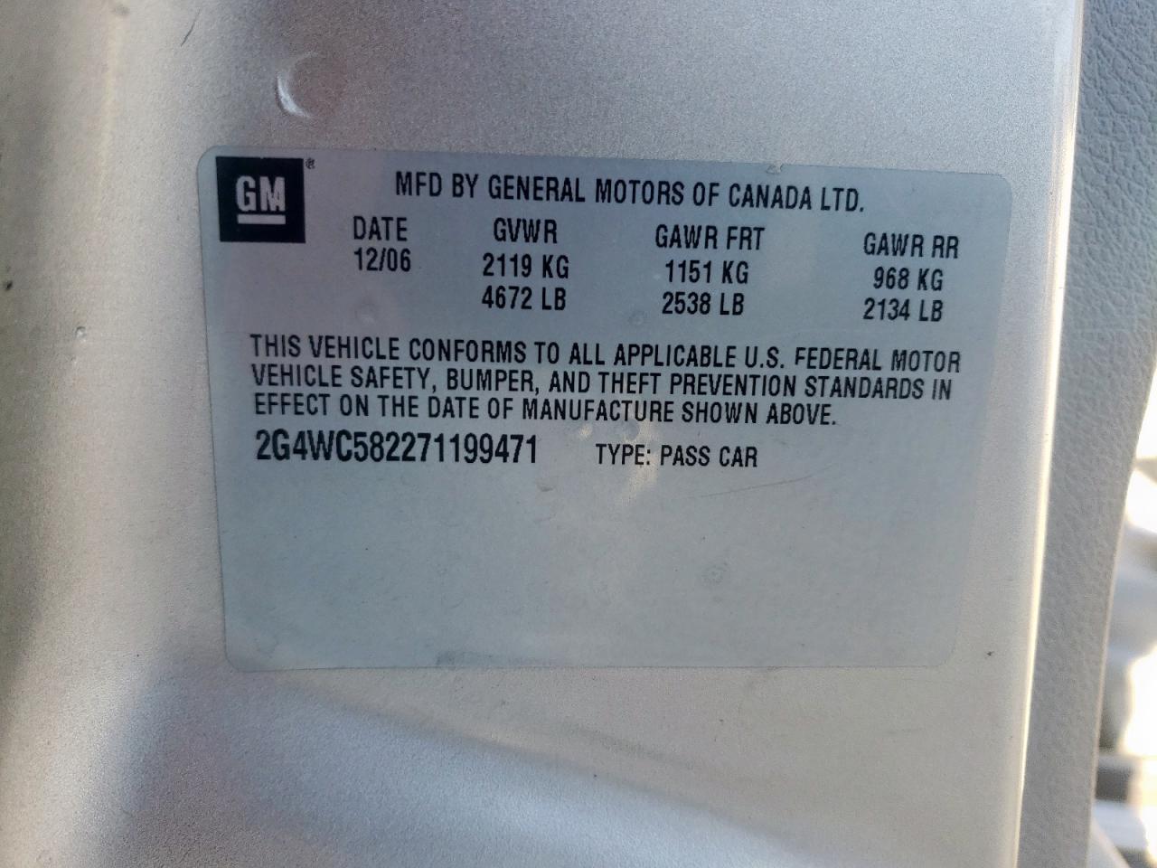 2007 Buick Lacrosse Cx VIN: 2G4WC582271199471 Lot: 65790375
