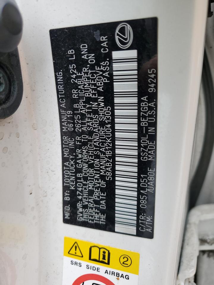 2019 Lexus Es 350 VIN: 58ABZ1B12KU041305 Lot: 57264535