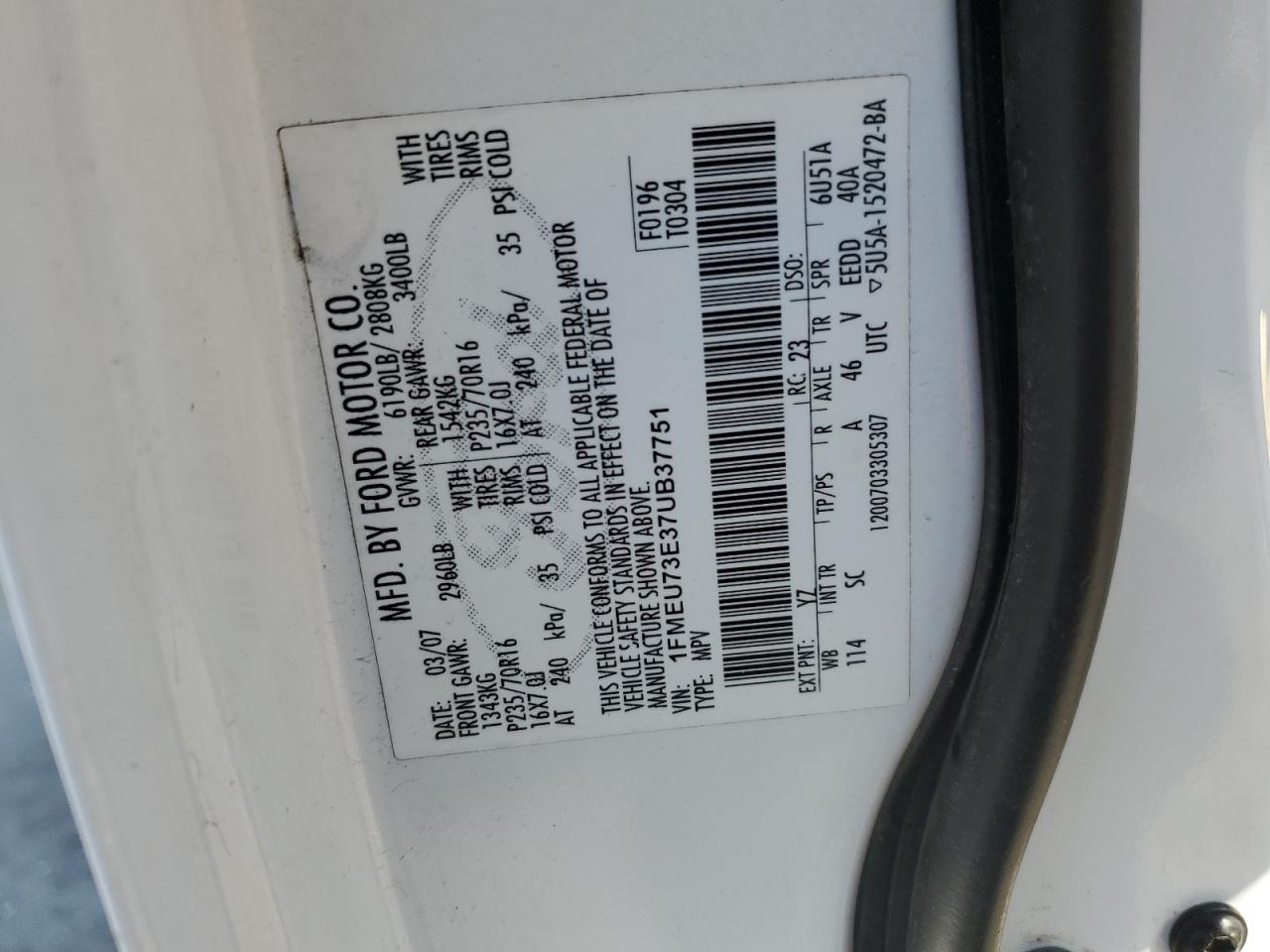 2007 Ford Explorer Xlt VIN: 1FMEU73E37UB37751 Lot: 56474745