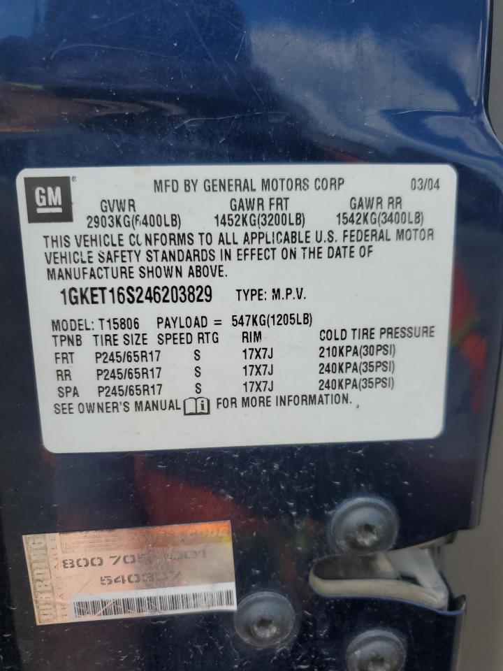 2004 GMC Envoy Xl VIN: 1GKET16S246203829 Lot: 54835175